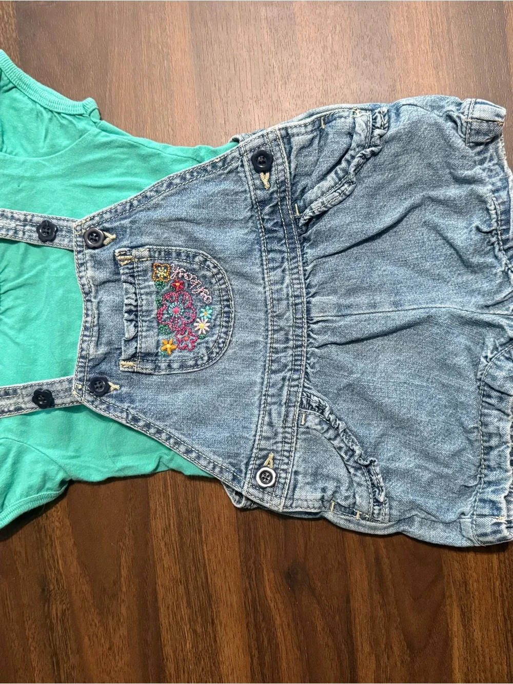 Baby girl vintage Oshkosh denim overalls and shirt set